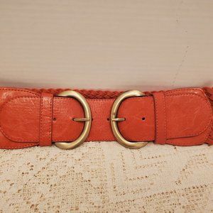 VINTAGE ORANGE BRAIDED ELASTIC BELT w/BUCKLES S/M